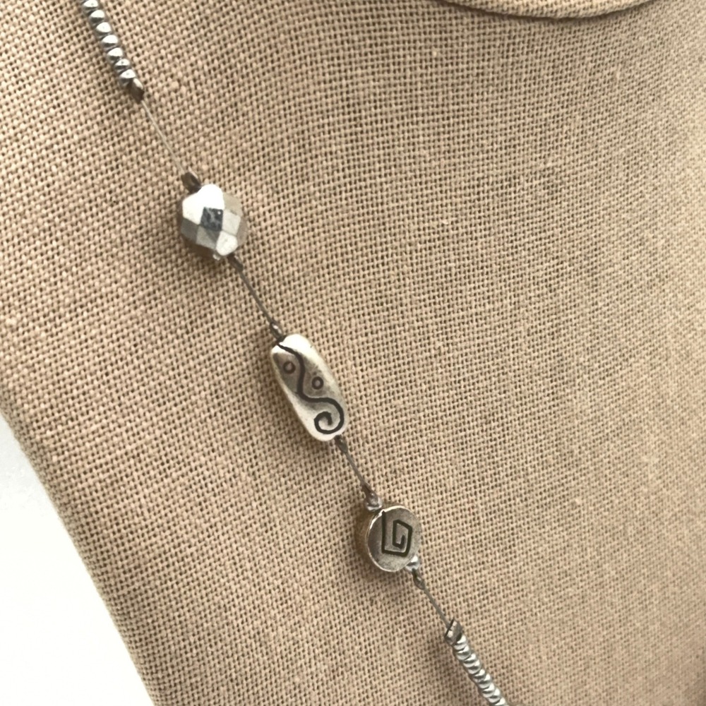 Chico's Pendant Necklace Silver Tone Multicolor Mosaic Foil Earthy Boho Artsy - Picture 8 of 13